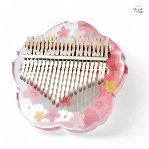 kalimba-fleur-rose-1 Kalimba rose élégant avec motif floral