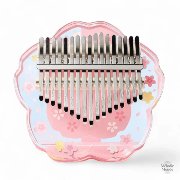Kalimba aux teintes roses et motifs fleuris